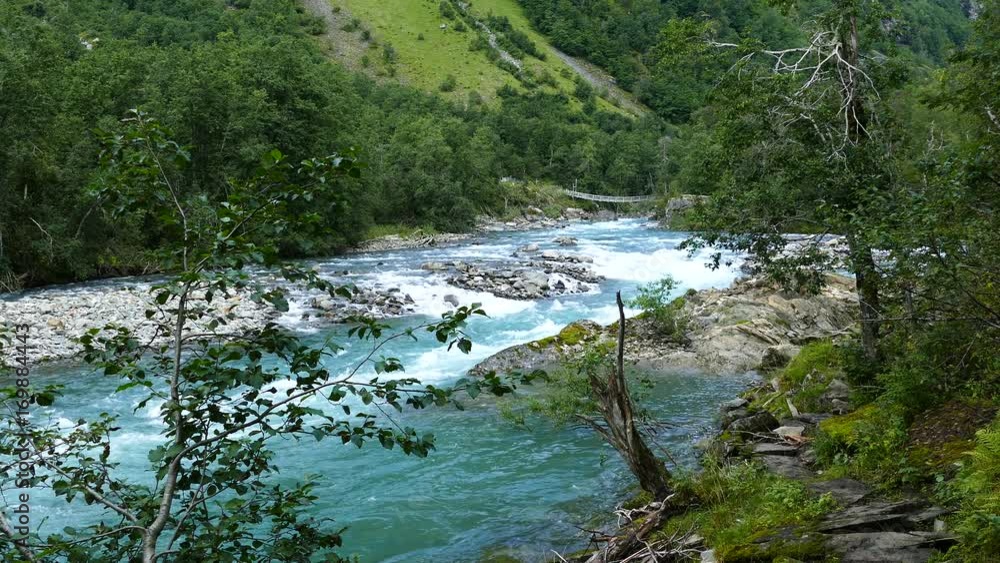 Clear blue stream in Morkidsdalen park Skjolden Norway Clear blue stream in Morkidsdalen park Skjolden Norway