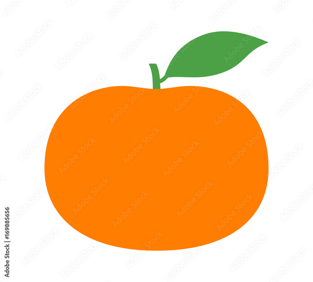 Tangerine or mandarin orange citrus fruit with leaf flat vector color