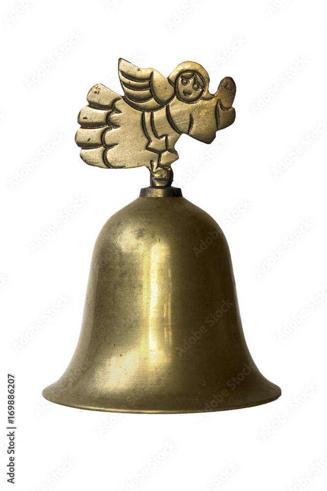 Beautiful little angel golden bell. Isolated on white background. Beautiful little angel golden bell. Isolated on white background.