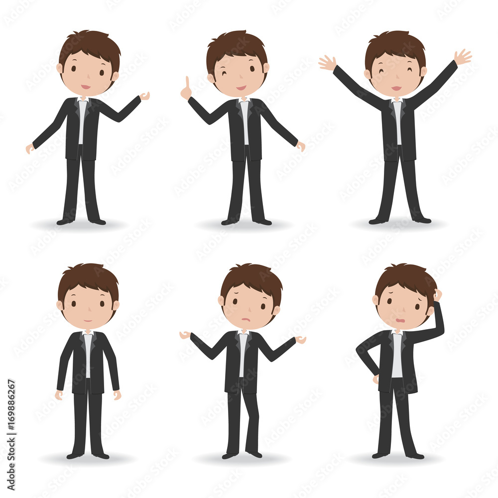 Business man in various poses. Vector illustration.