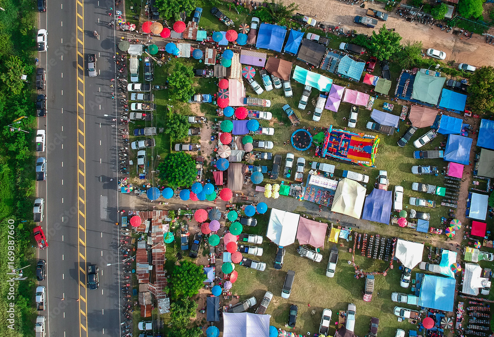 Aerial photo of Weekend market in Thailand