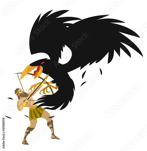 twelve labors mythology hercules heracles fighting against evil bird
