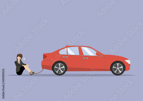 Desperate business woman with car debt burden