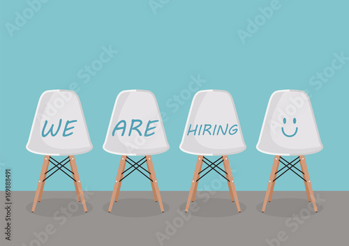 WE ARE HIRING texts on the chairs