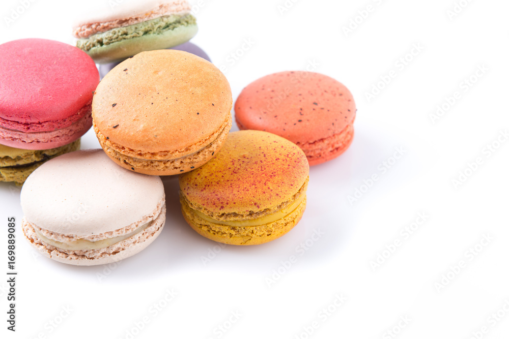 Colorful macaroons. Sweet macarons on white background. Colorful macaroons. Sweet macarons on white background.
