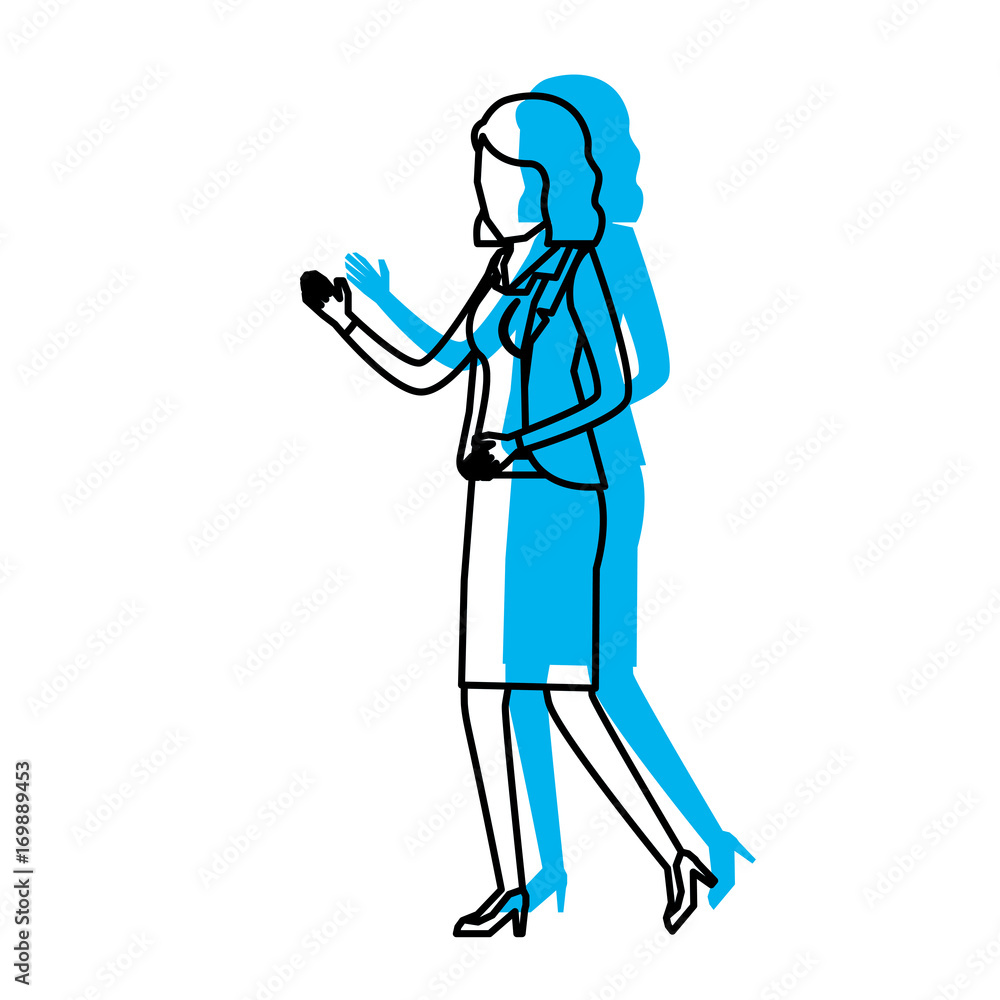 business woman faceless in jacket and skirt blue watercolor silhouette business woman faceless in jacket and skirt blue watercolor silhouette