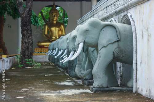 Ancient elephant statue in Sukhothai historical park  Thailand  