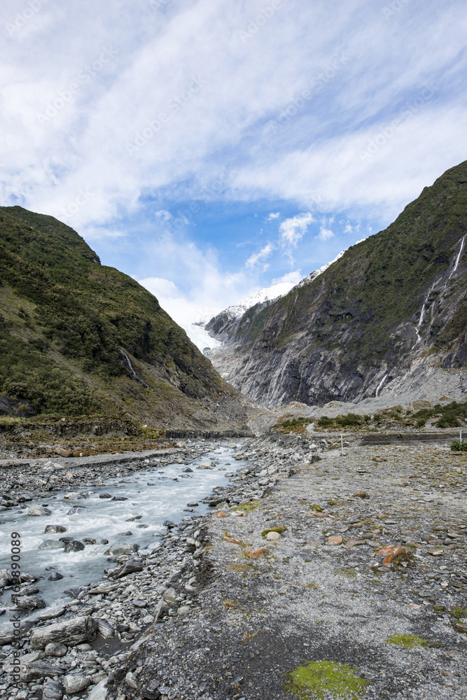 Franz Josef Glacier and waterfall,South Island New Zealand