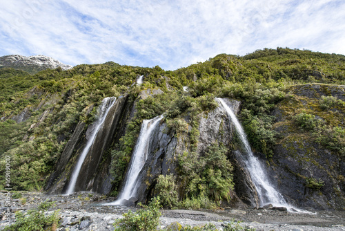 Franz Josef Glacier and waterfall South Island New Zealand