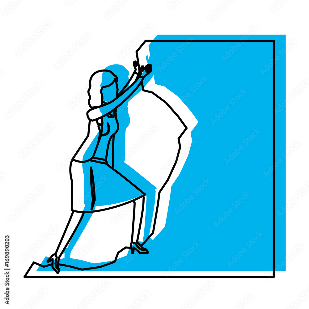 business woman trying to climb to the top of stone blue watercolor silhouette business woman trying to climb to the top of stone blue watercolor silhouette