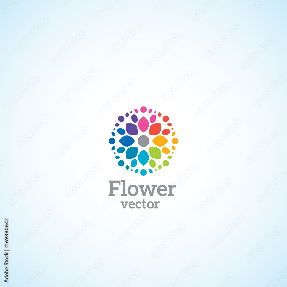 Fototapeta premium Bright flower with multi-colored petals logo.