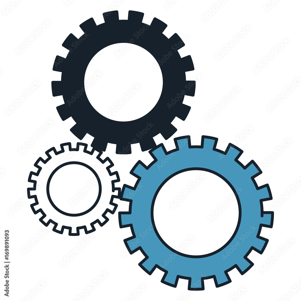 pinion set icon in color blue sections silhouette pinion set icon in color blue sections silhouette