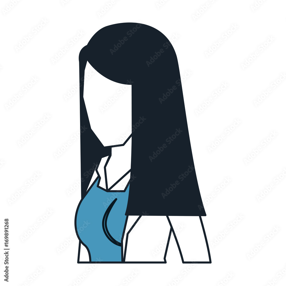 business woman faceless in jacket and half body and straight long hair in color blue sections silhouette business woman faceless in jacket and half body and straight long hair in color blue sections silhouette