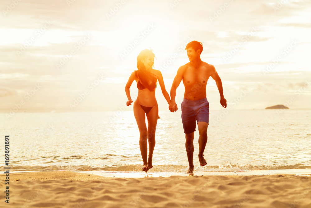 Young family in love having fun at beach, Young family in love having fun at beach,