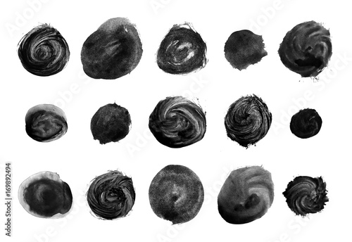 Set of black watercolor circle brushes