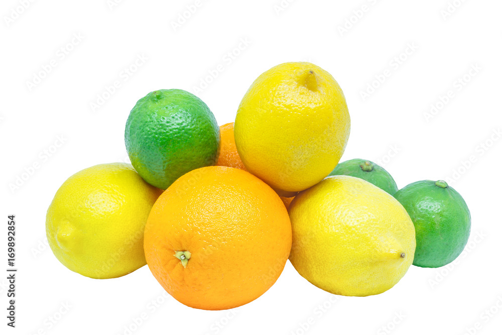 Orange Lime and Lemon ( citrus fruits ) isolated on white background Orange Lime and Lemon ( citrus fruits ) isolated on white background