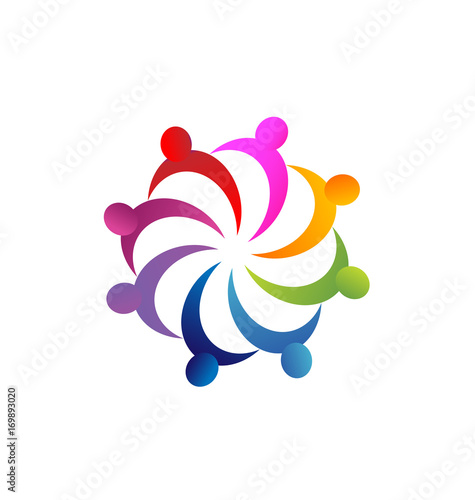 Group teamwork coming together logo vector