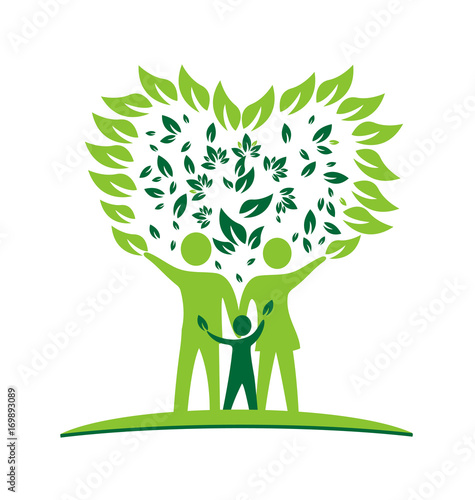 Family parents and kid green ecology logo vector