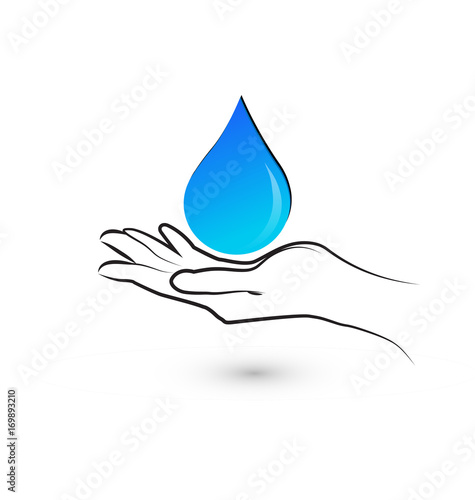 Hands protecting water drop logo vector