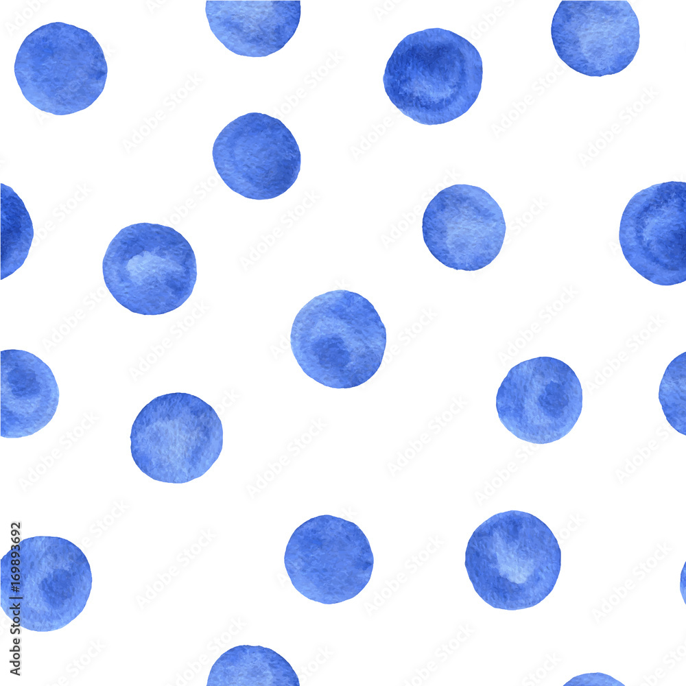 Vector hand painted blue circles seamless pattern on the white background. Vector hand painted blue circles seamless pattern on the white background.