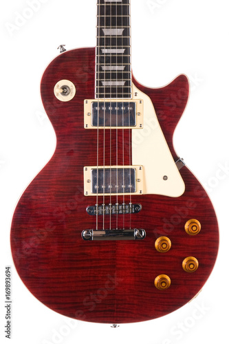 Tiger red electric guitar on white background