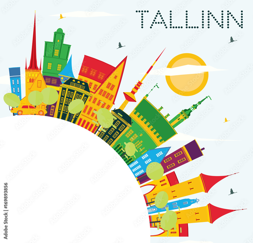 Tallinn Skyline with Color Buildings, Blue Sky and Copy Space.