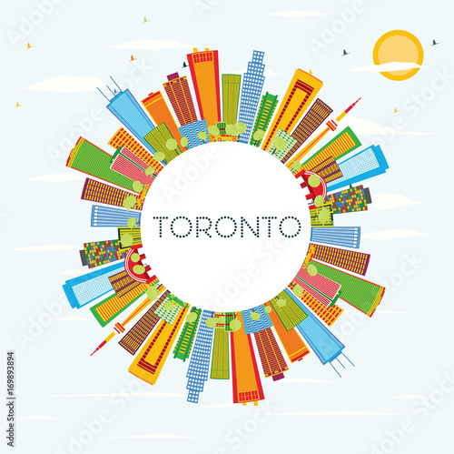 Toronto Skyline with Color Buildings, Blue Sky and Copy Space.