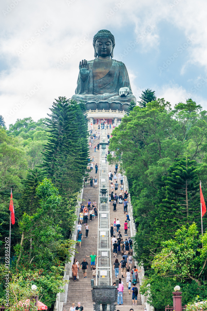 Fototapeta premium Tian Tan Buddha on mountain. It is a large bronze statue of Buddha Shakyamuni.