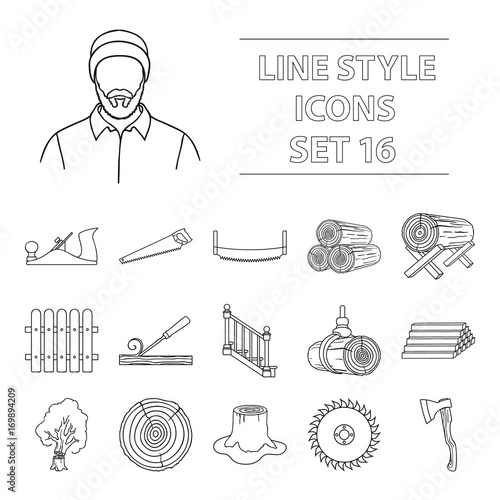 Sawmil and timber set icons in outline style. Big collection sawmill and timber vector symbol stock illustration