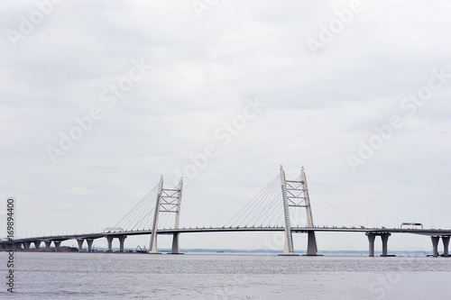 Fototapeta Naklejka Na Ścianę i Meble -  Cable-stayed bridge over Korabelny fairway in the Neva Bay