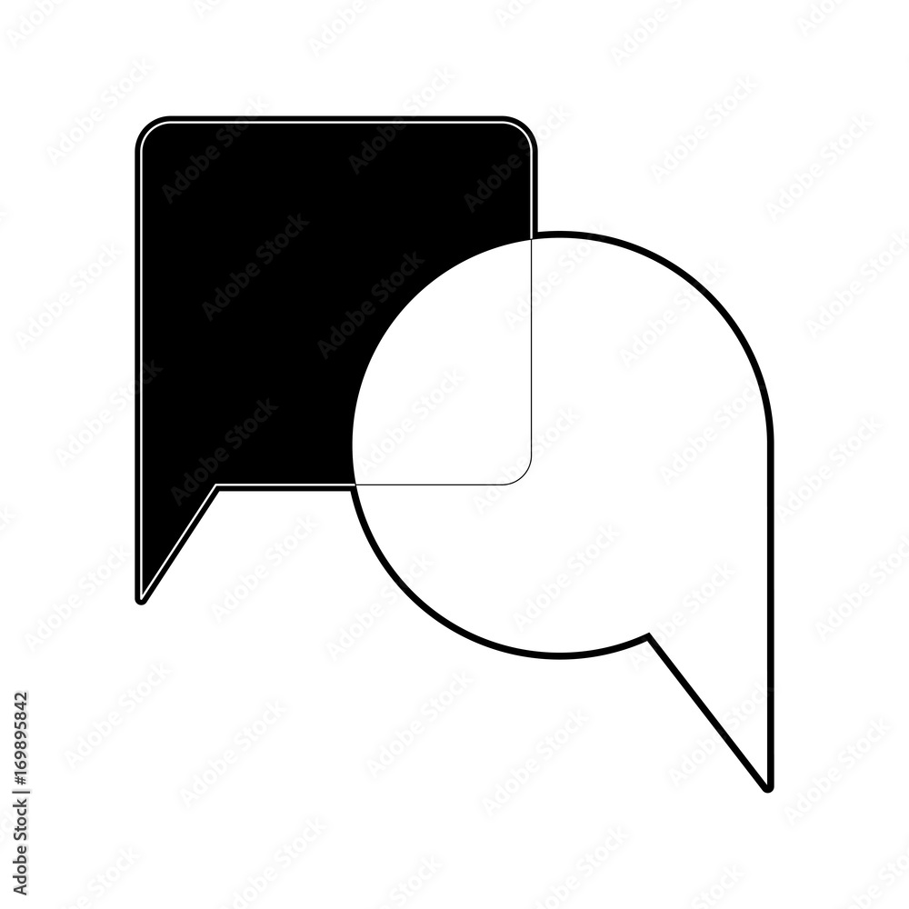 Fototapeta premium bubble speech circle and square with tail black silhouette and thick contour