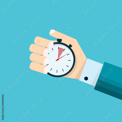 Businessman hand holding stopwatch. Time management concept