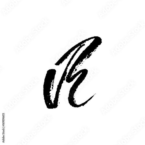 Letter R. Handwritten by dry brush. Rough strokes font. Vector illustration. Grunge style elegant alphabet