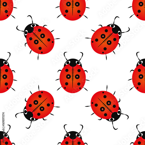 Seamless pattern with ladybugs and points. Stylish beautiful baby seamless pattern. Background for gift wrapping. Decoration fabric. Wallpaper design.