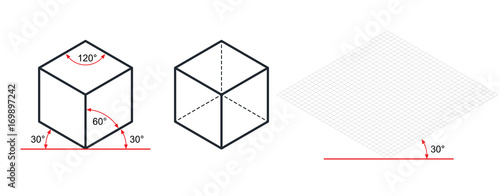 Isometric drawing a thirty degreesangle is applied to its sides. The cube opposite. Isometric Grid vector
