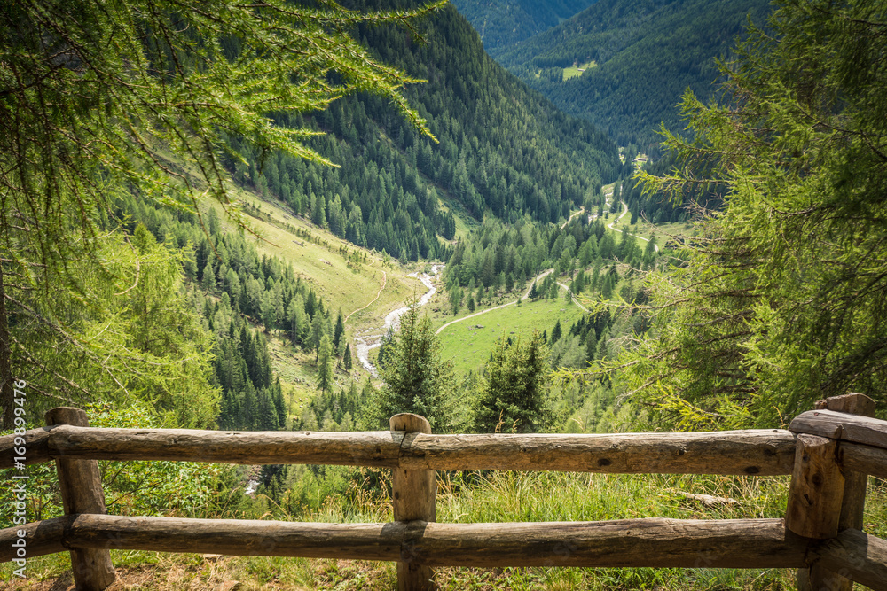 mountain landscape. Summer view of the Rabbi Valley, Trentino Alto Adige, Italy