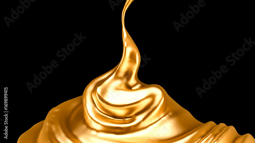 Splash gold black background. 3d illustration, 3d rendering.