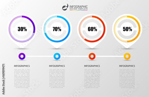 Inforgraphic design template. Timeline concept with percent