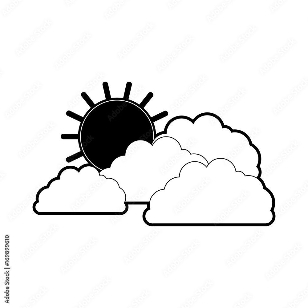 clouds with sun in black section silhouette on white background clouds with sun in black section silhouette on white background