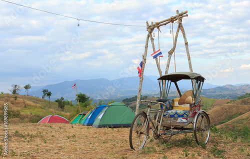 Three-wheeled bicycle to decorate the garden.