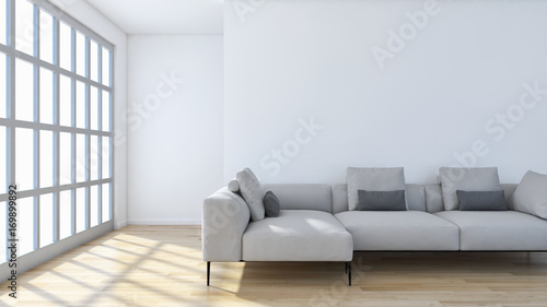   Modern bright living room, white wall. 3D rendering © 3DarcaStudio