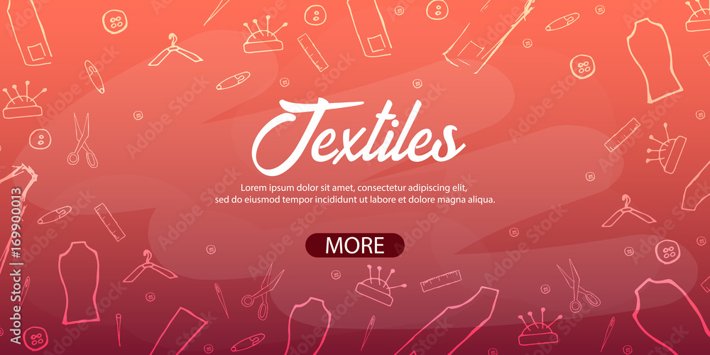 Naklejka premium Tailor and seamstress banner. Sewing kit. Needlework, handmade. Dressmaking concept.
