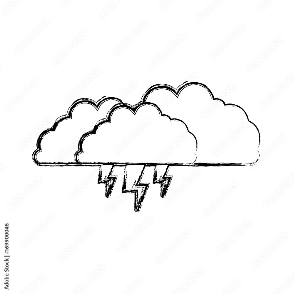 clouds with lightnings in blurred silhouette on white background clouds with lightnings in blurred silhouette on white background