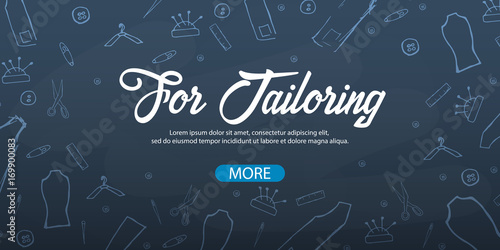 Tailor and seamstress banner. Sewing kit. Needlework, handmade. Dressmaking concept.