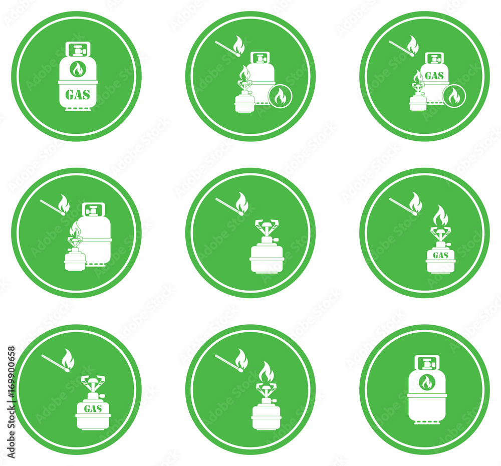 Set of camping stove and gas bottle icons Set of camping stove and gas bottle icons