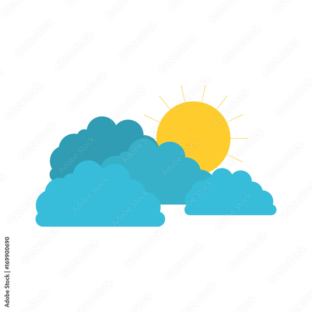 clouds with sun in colorful silhouette on white background clouds with sun in colorful silhouette on white background