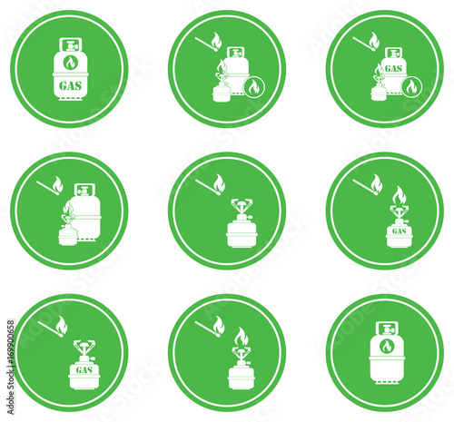Set of camping stove and gas bottle icons