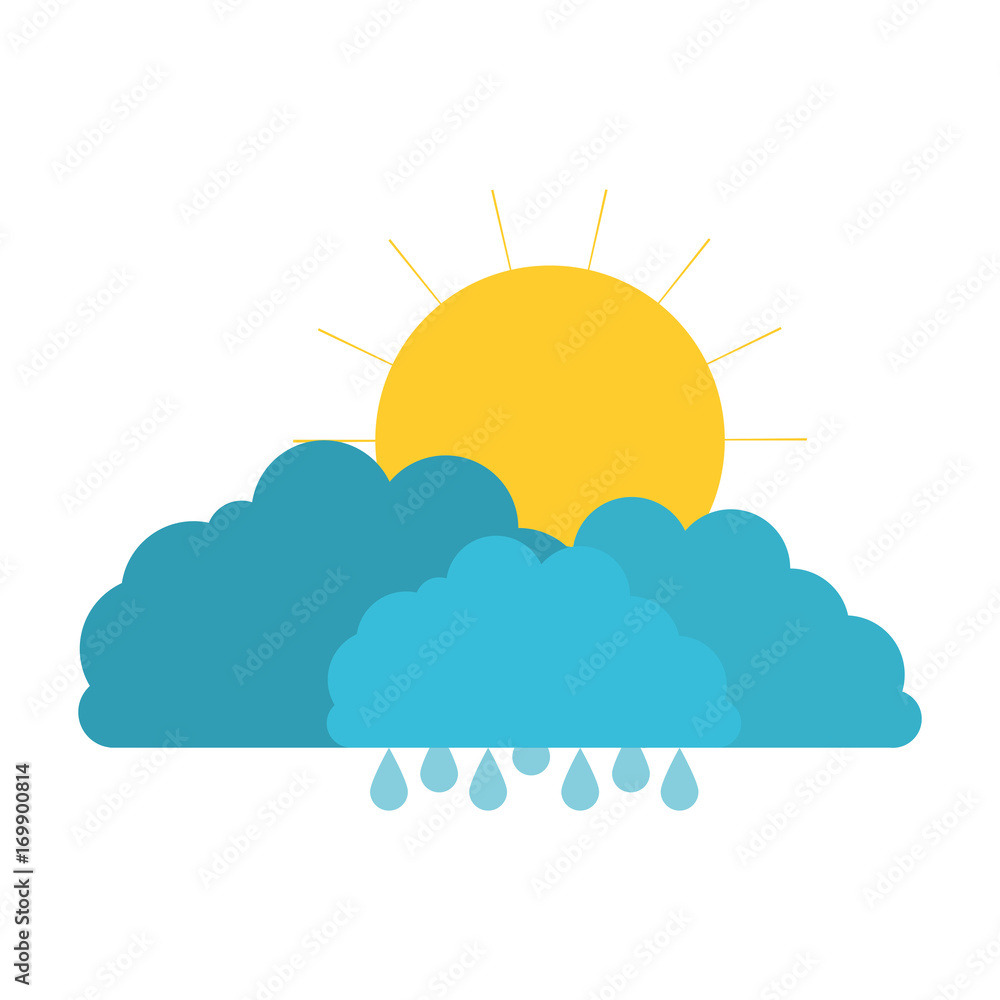 clouds with rain and sun in colorful silhouette on white background clouds with rain and sun in colorful silhouette on white background