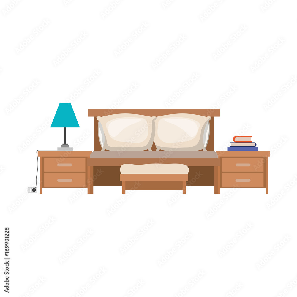 Fototapeta premium bed with nightstand in colorful silhouette on white background