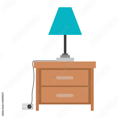 nightstand with lamp in colorful silhouette on white background